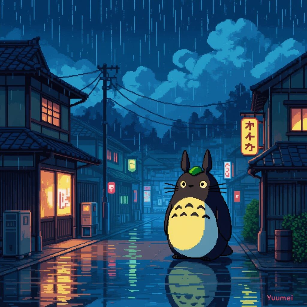 8-Bit Rainy Night Surreal Totoro Manga