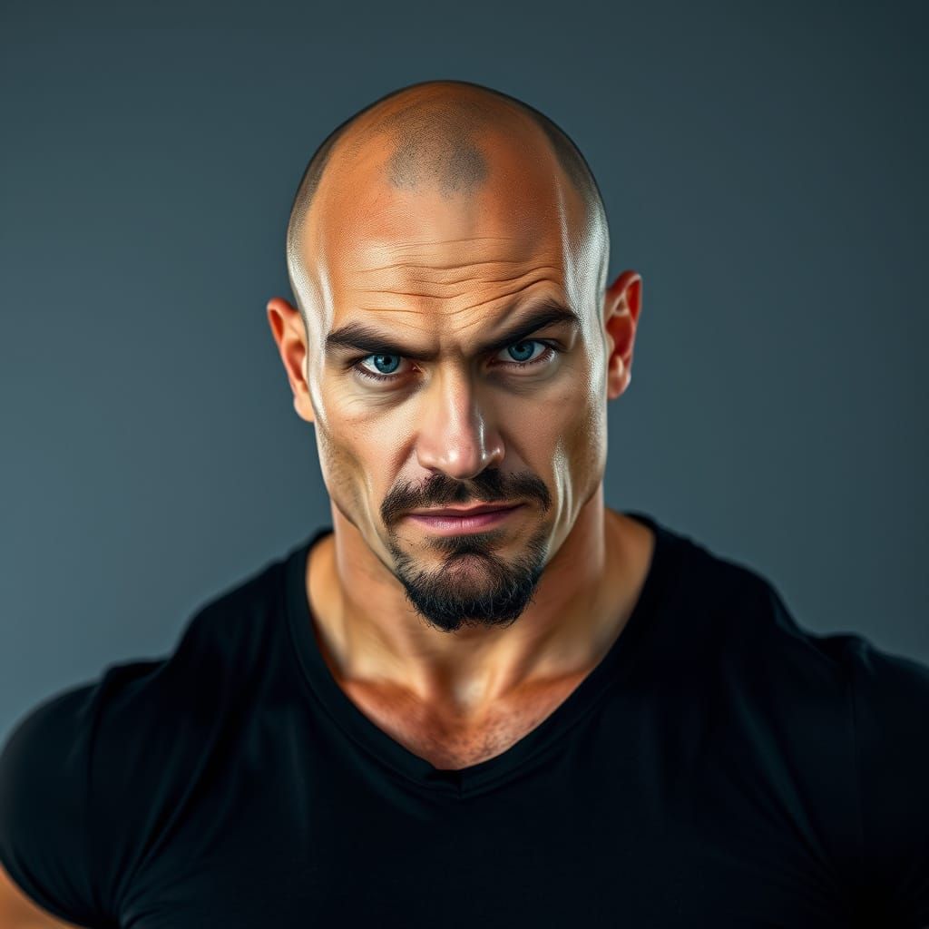 Muscular Bald Man with Goatee's Confused Expression