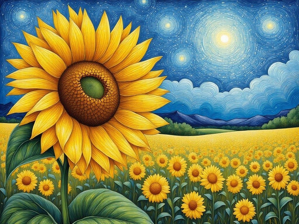 Sunflower Close-Up in Van Gogh Style