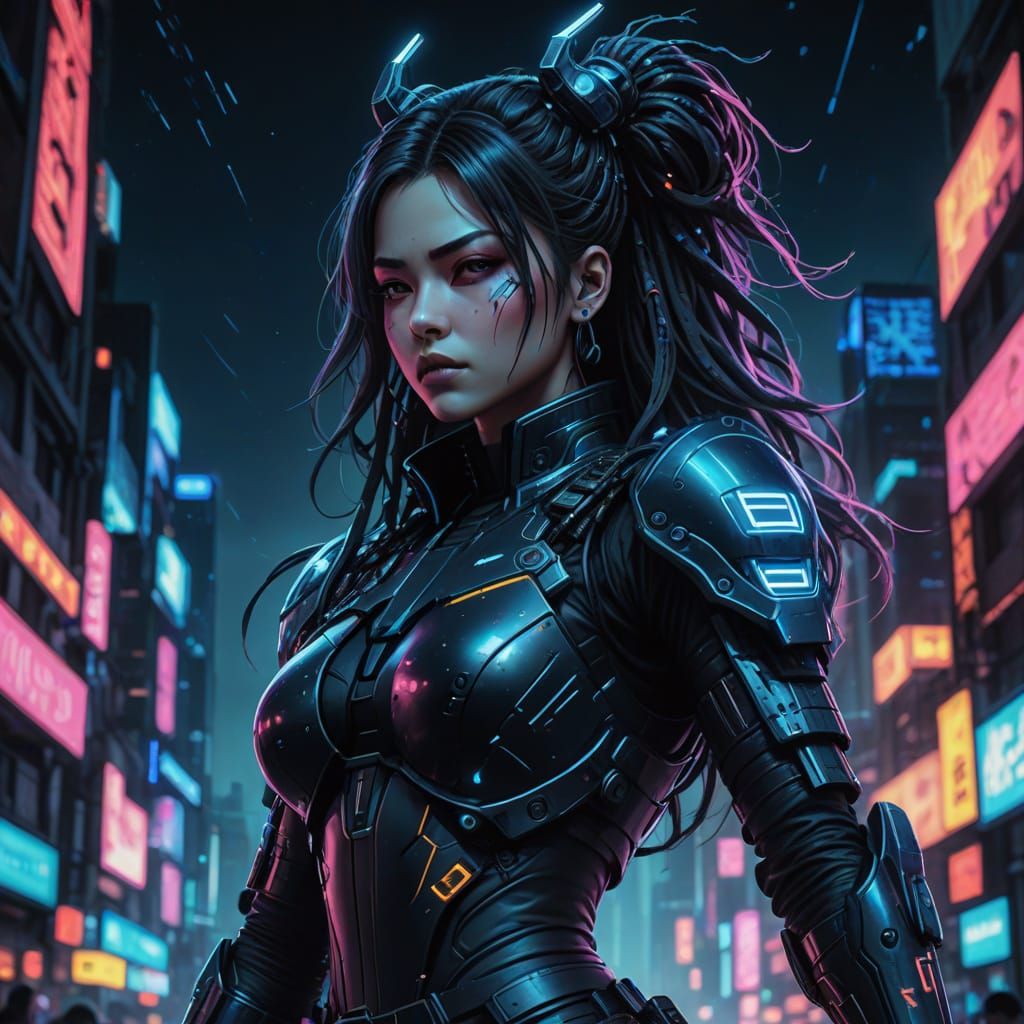 Cyberpunk Goddess in Vibrant, Psychedelic Colors
