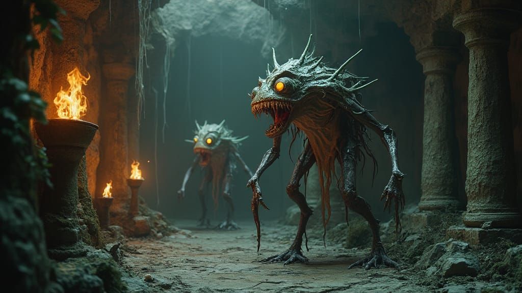 Grotesque Slime Monsters in Ancient Crypt