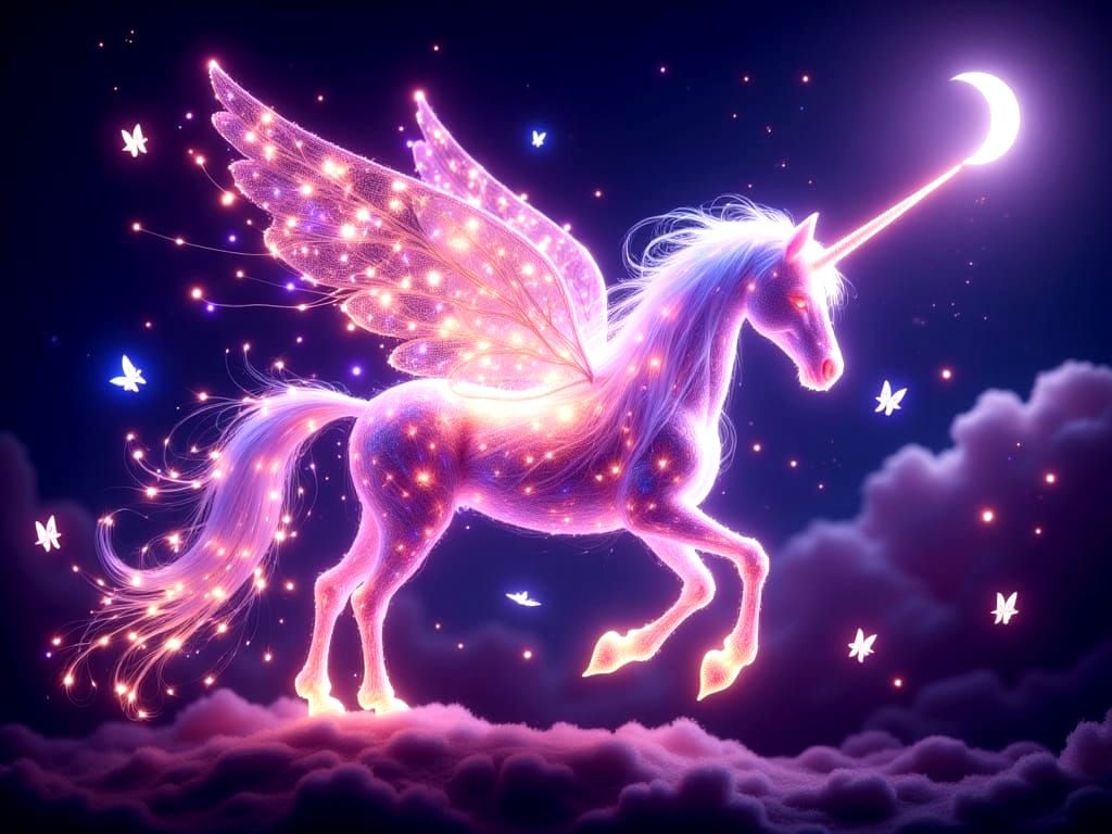 Enchanted Flying Unicorn in Ethereal Glow