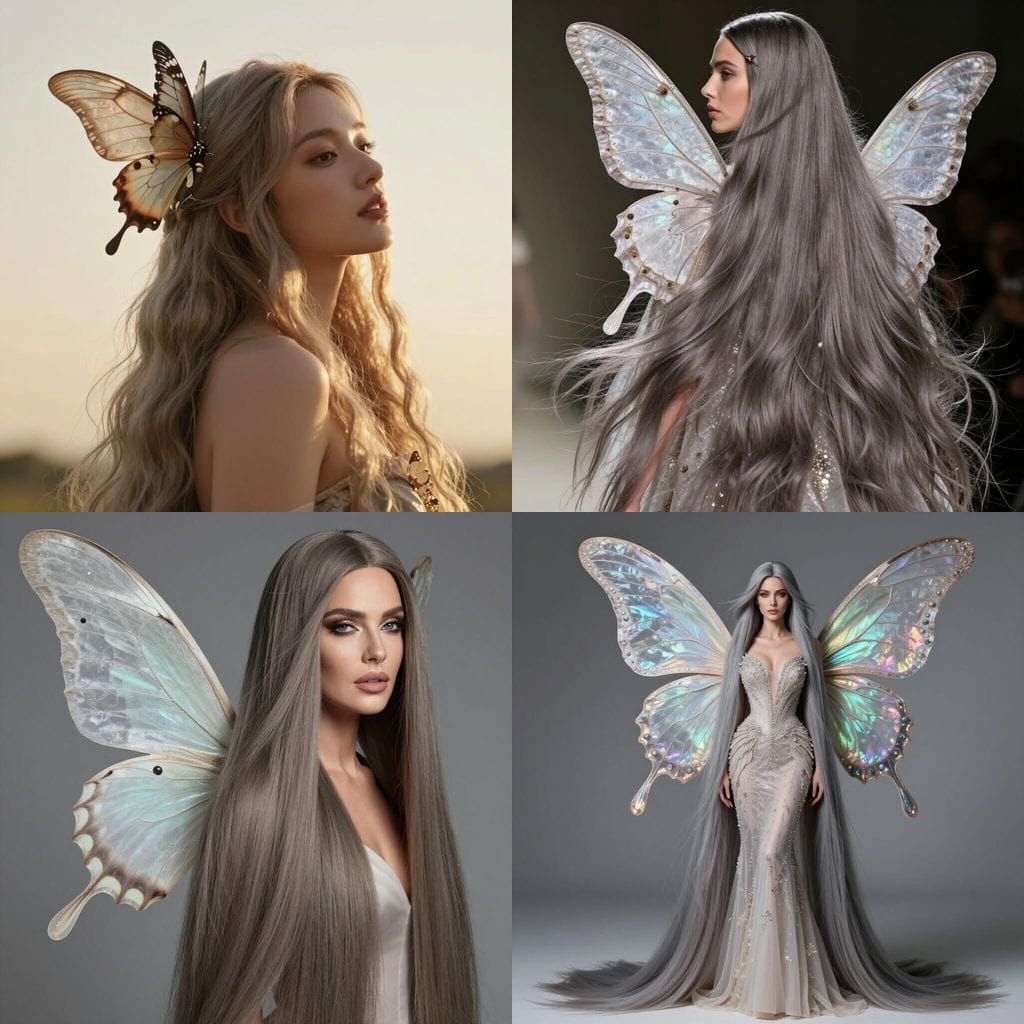 European Woman with Ash Hair and Butterfly Wings