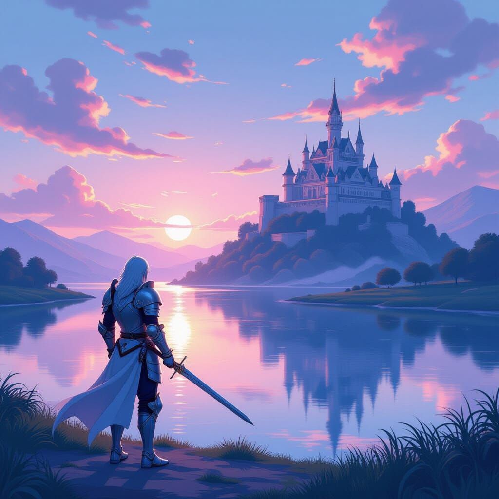 Lone Warrior in Silver Armor by Tranquil River