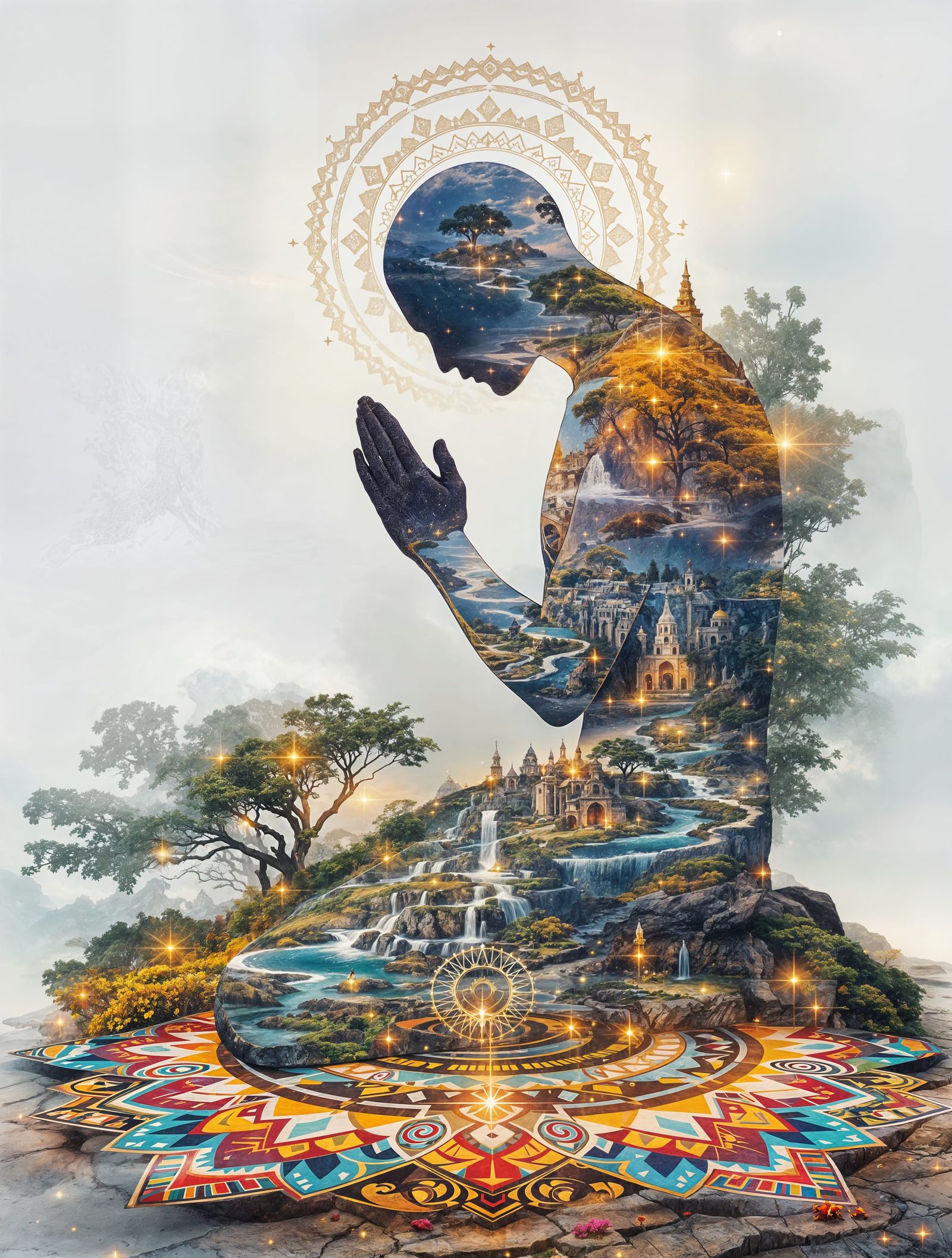 Surreal Figure Unites with Celestial Landscape in Double Exp...