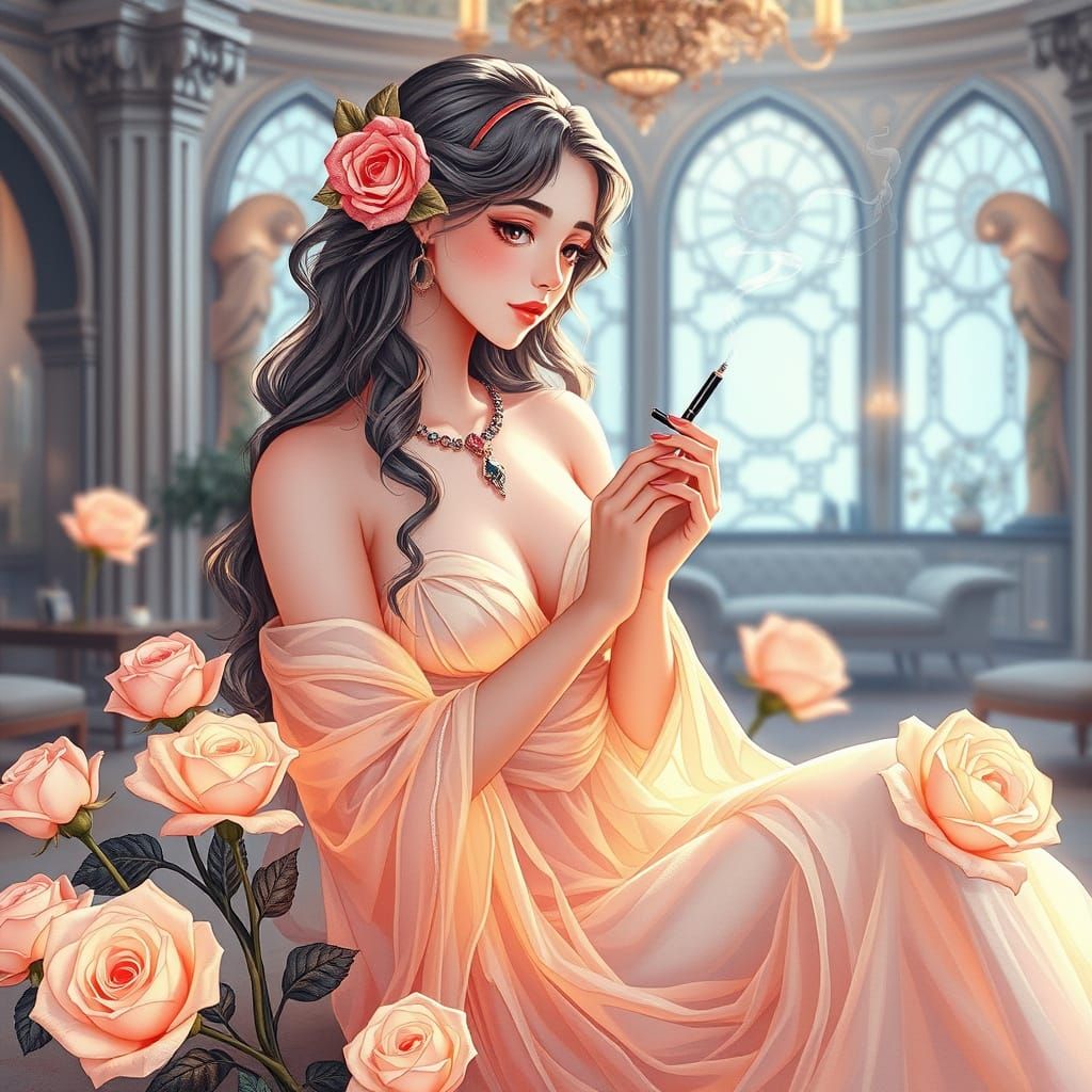 Aphrodite in Pastel Watercolors with Roses