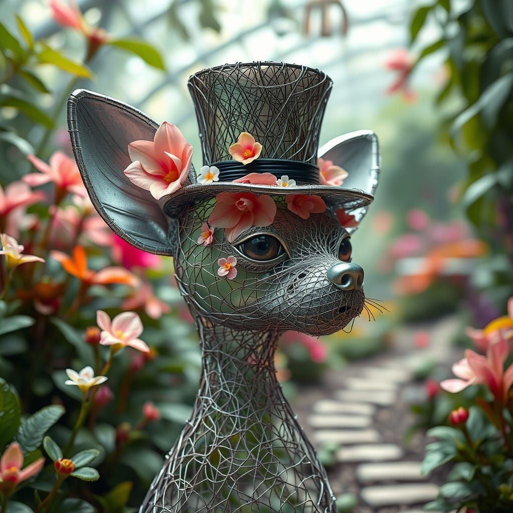 Surreal Chihuahua Sculpture in Botanical Garden