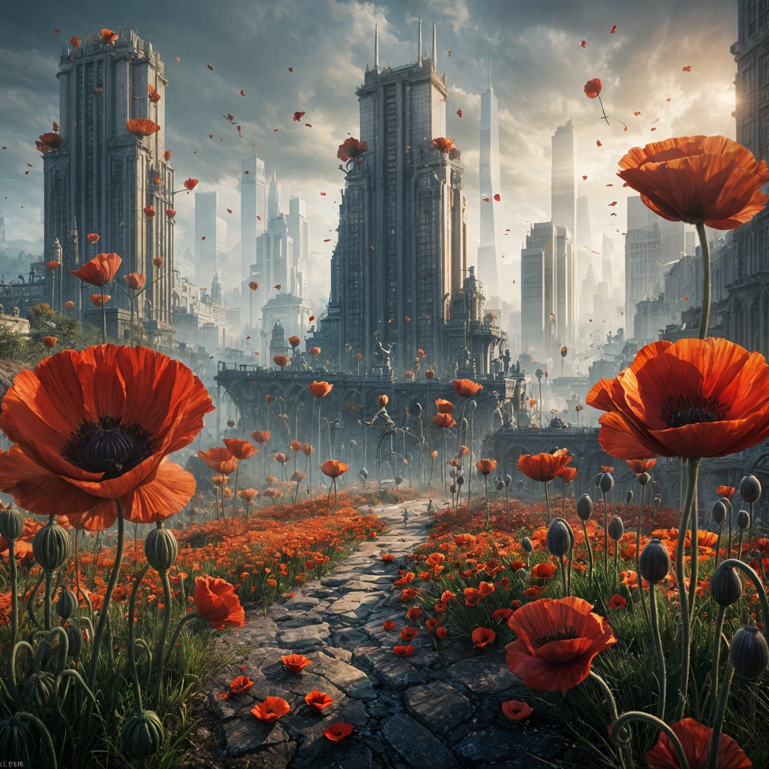 Poppies Bloom in Smog-Filled Concrete City