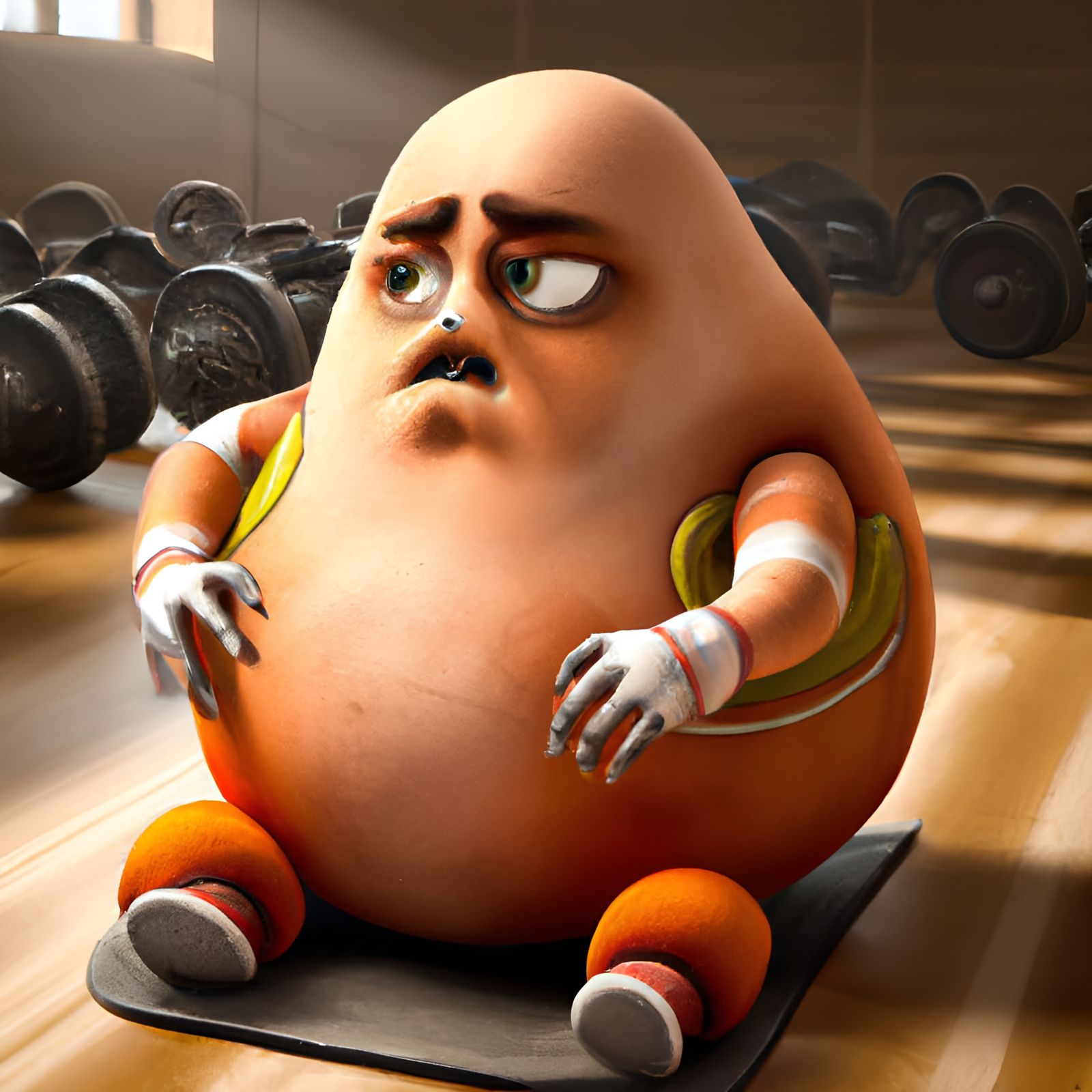 Adorable Sweating Potato Working Out: 3D Digital Art