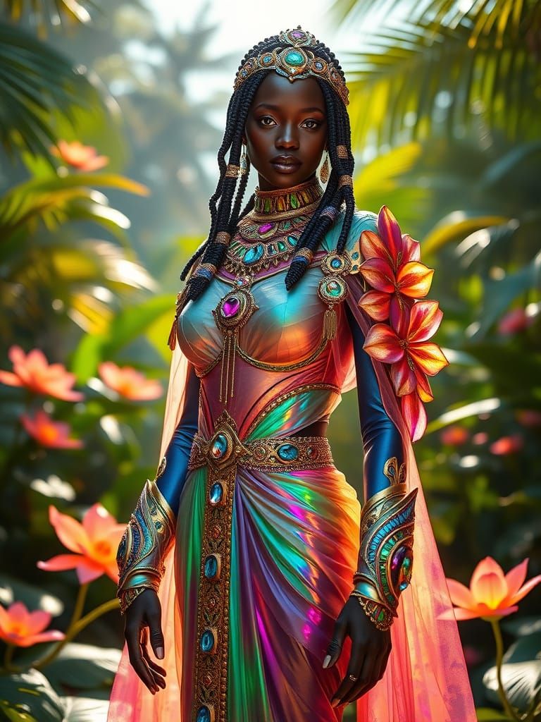 Nubian Woman in Psychedelic Garden