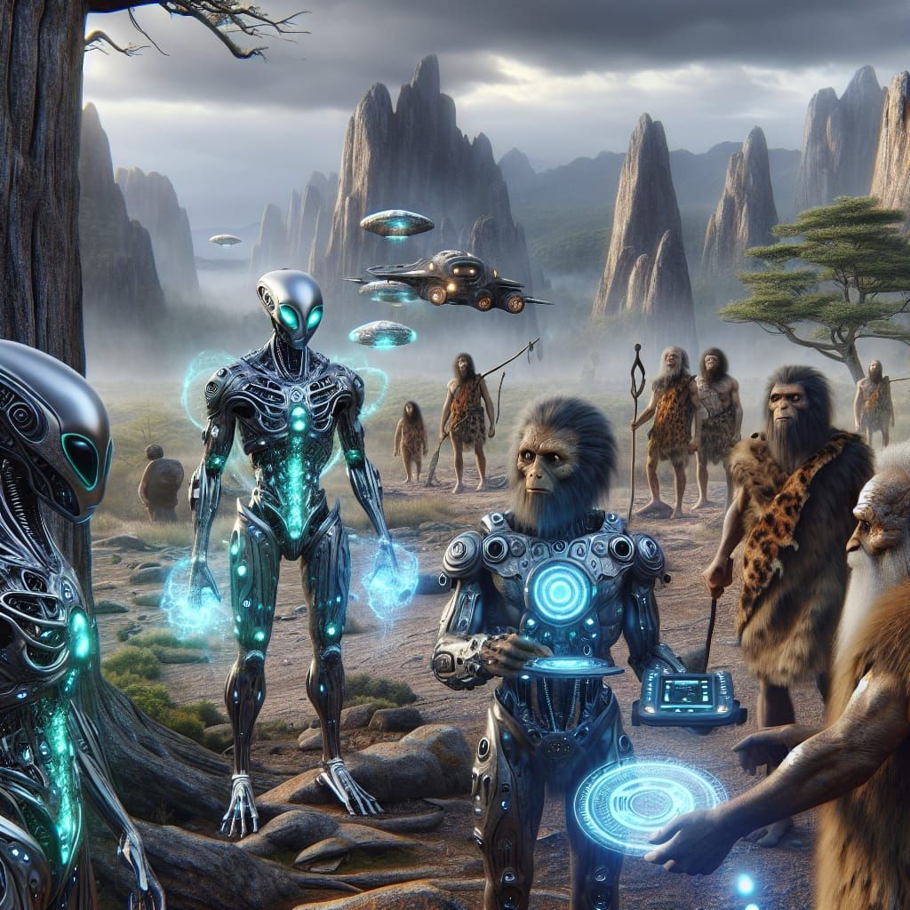 aliens interact with cavemen