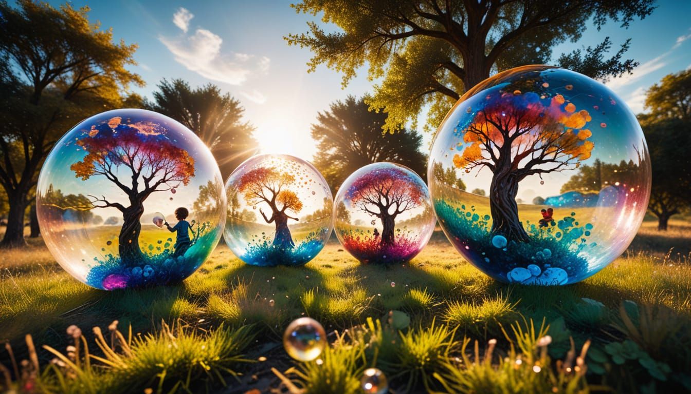 Bubbles Floating in Sunny Park, Alcohol Ink Style