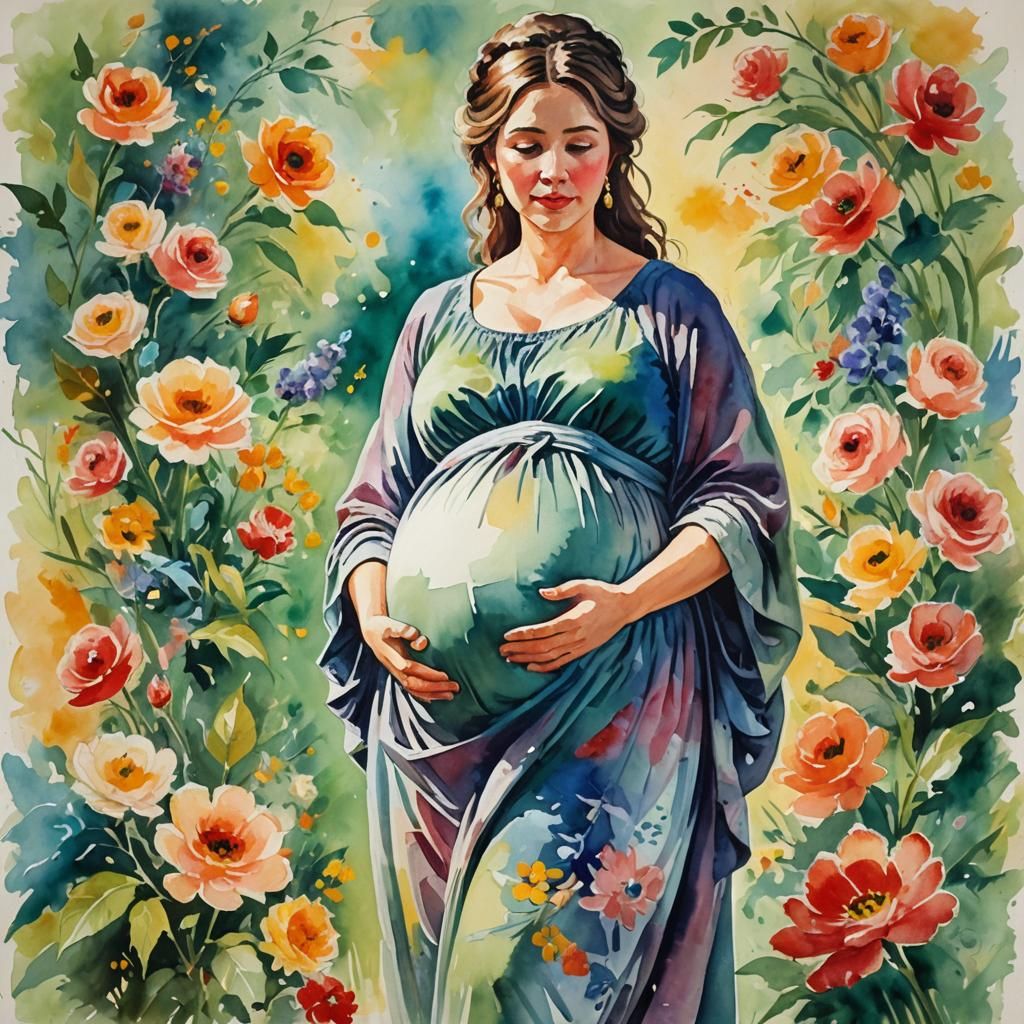 Pregnant Woman in Gouache Impressionist Style
