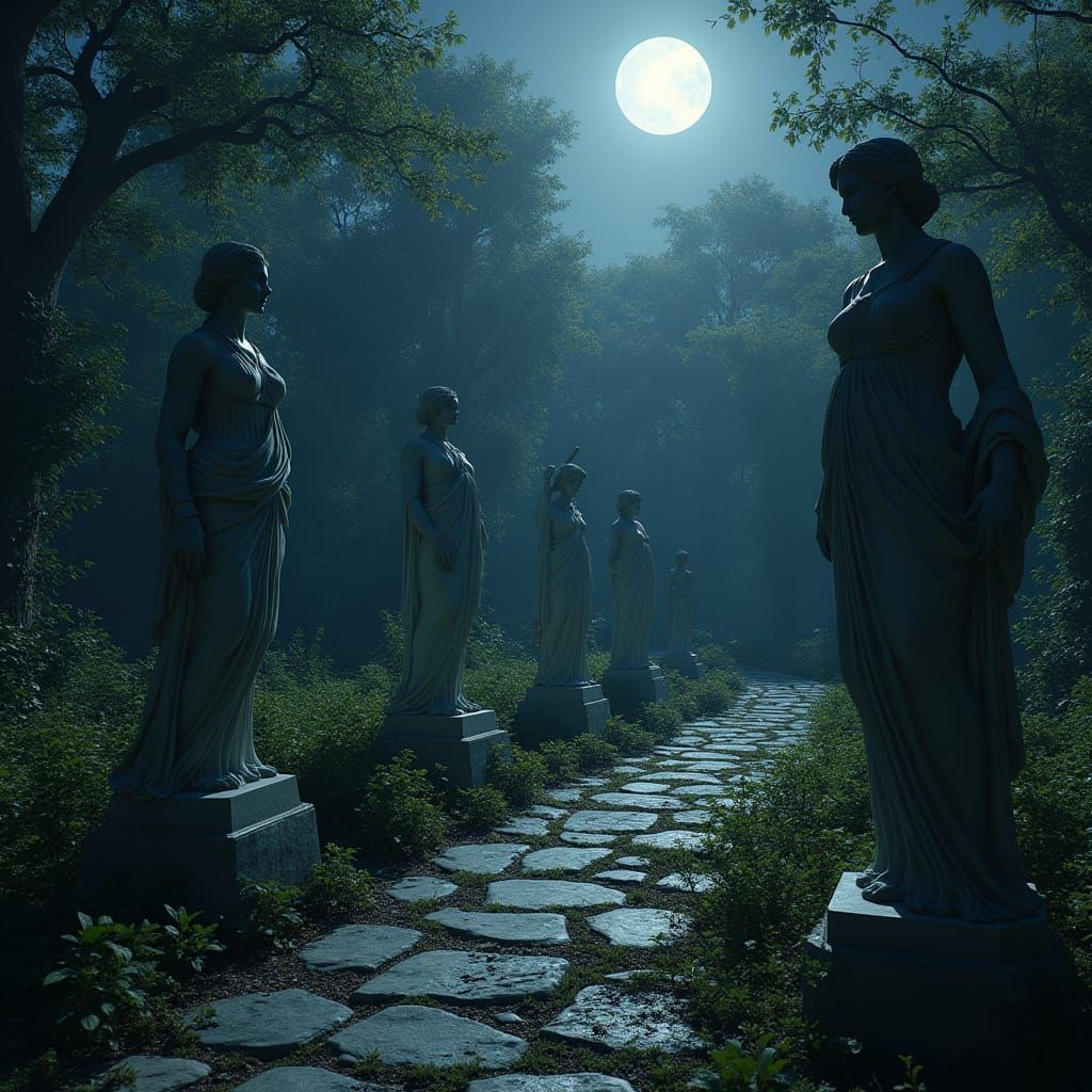 Garden of Goddesses in Ethereal Moonlight