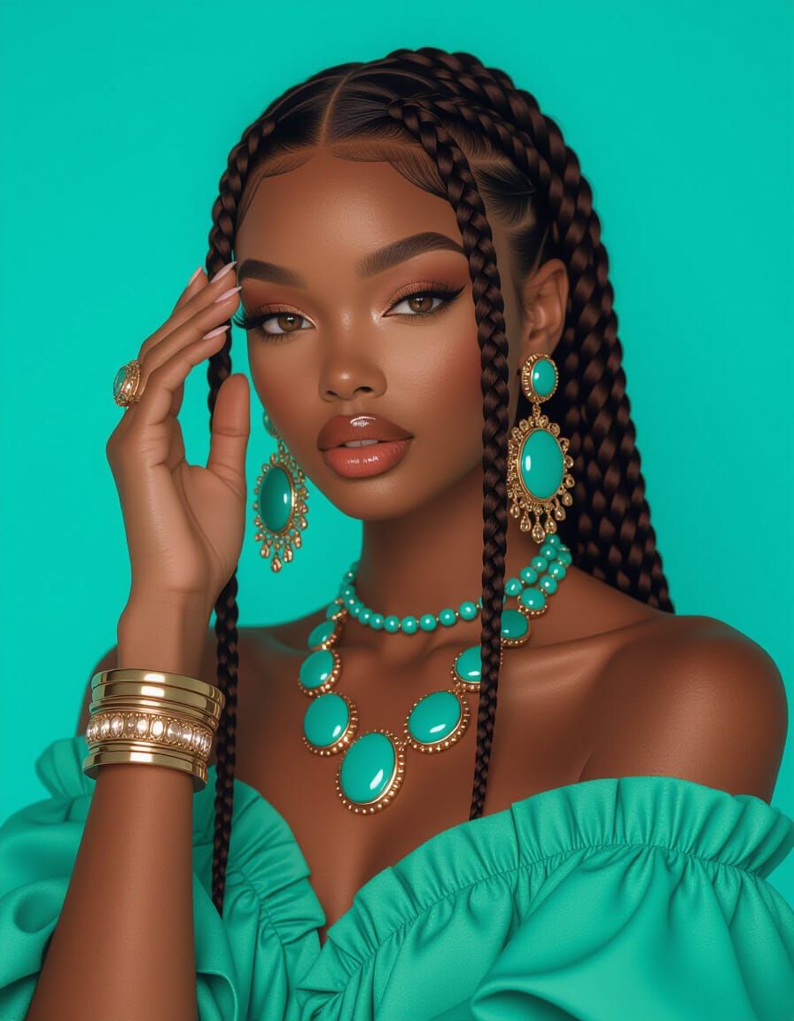 Glamorous Portrait of Woman with Braids in Digital Art Style