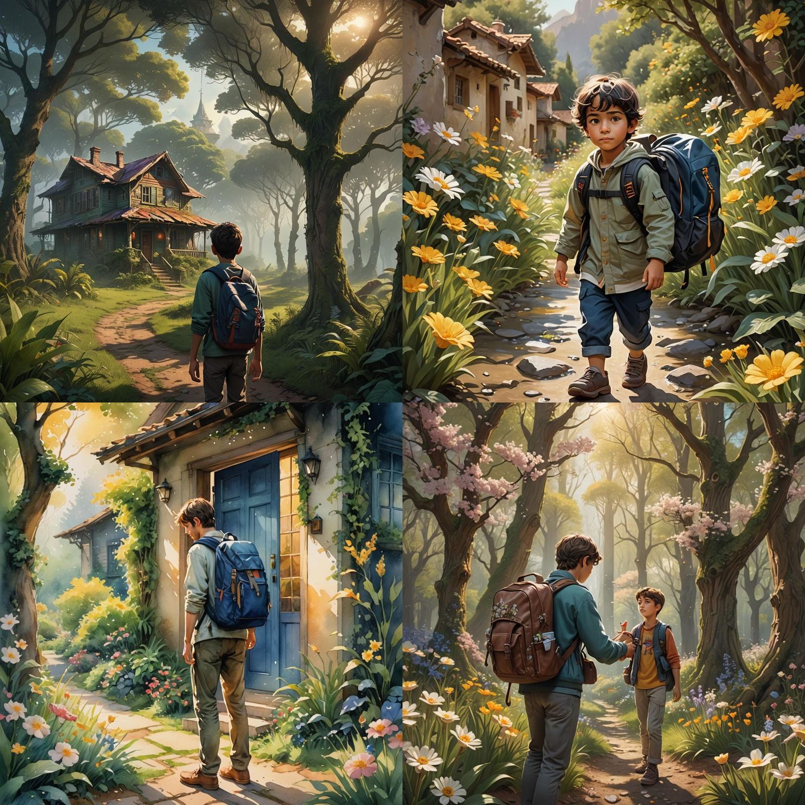 Boy's Springtime Journey: Matte Painting Fantasy Art