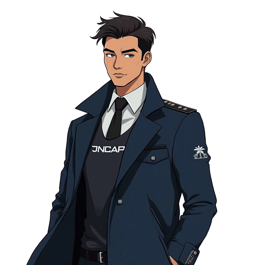 Futuristic Executive with JNCAP Logo in Digital Art Style