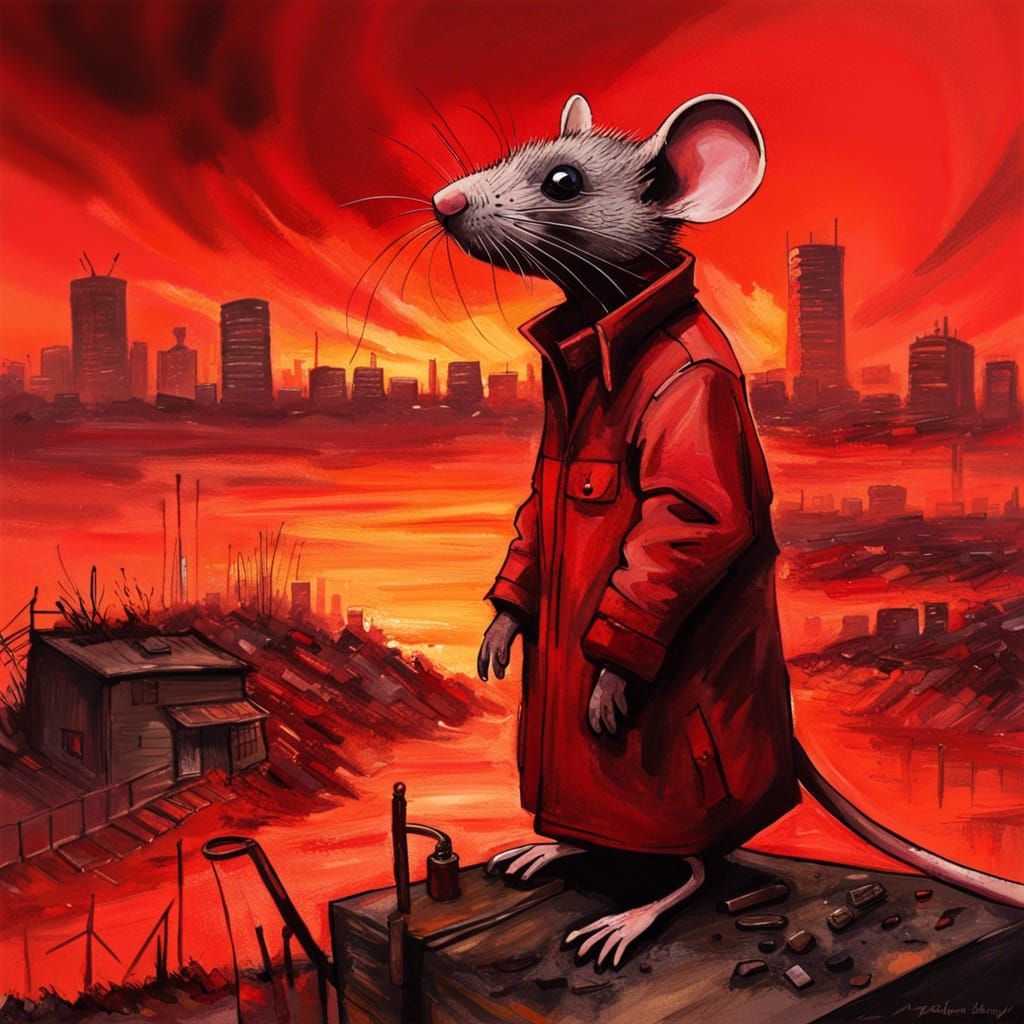 Post-Apocalyptic Rat in Burning Cityscape