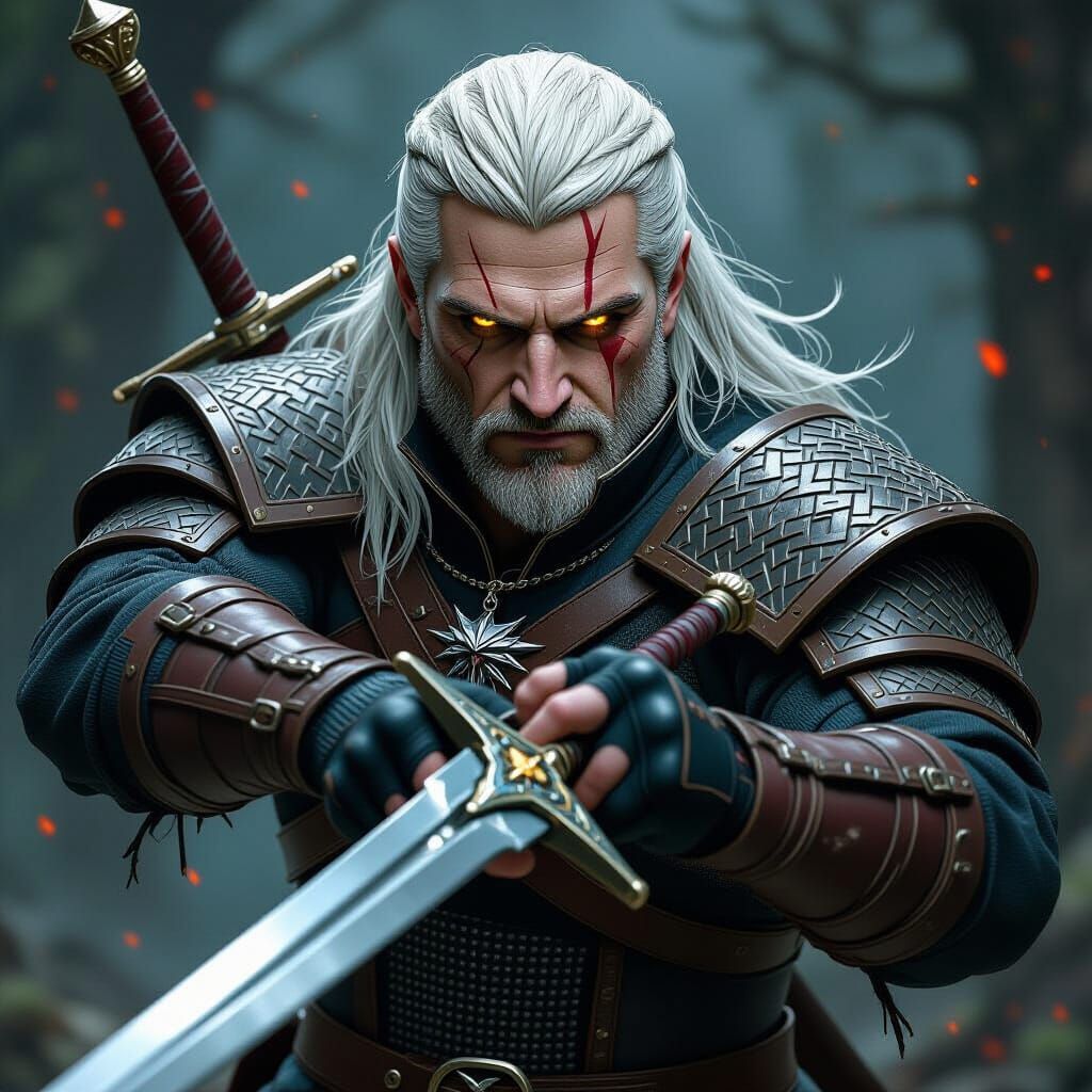 Geralt of Rivia Intense Battle Scene