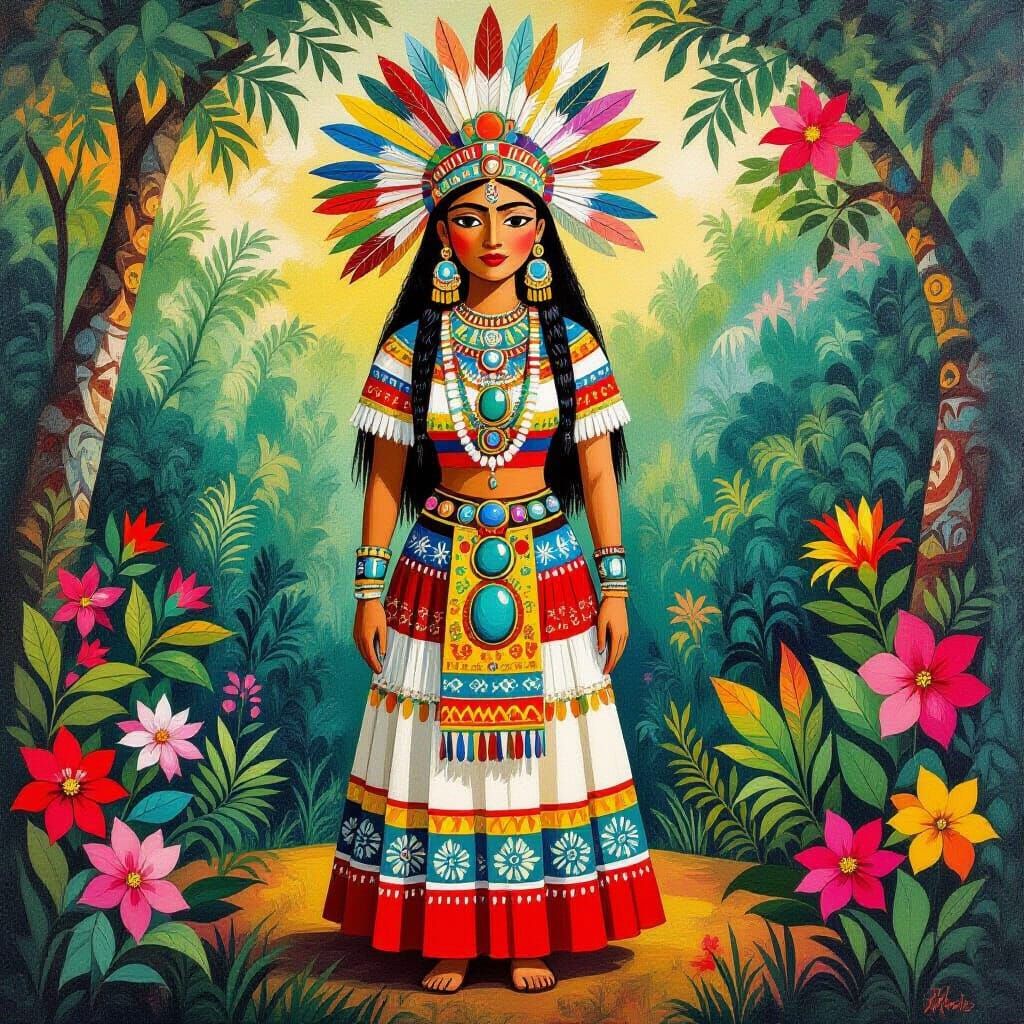 Coatlicue: Aztec Earth Goddess in Mexican Muralist Style