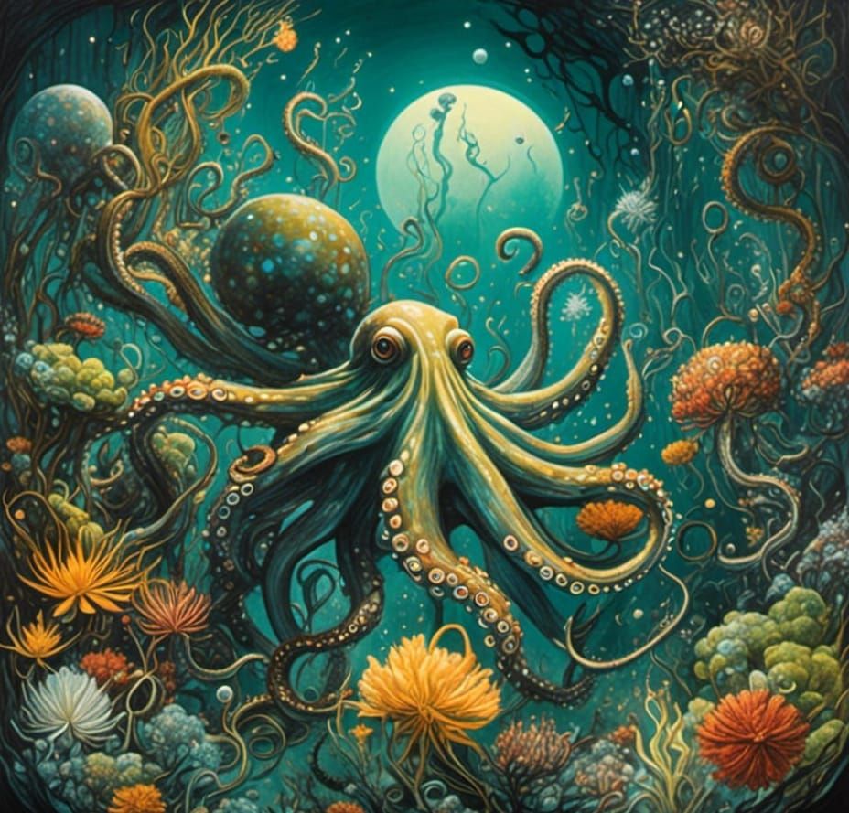 Underwater Octopus Garden in Dreamy Surreal Style