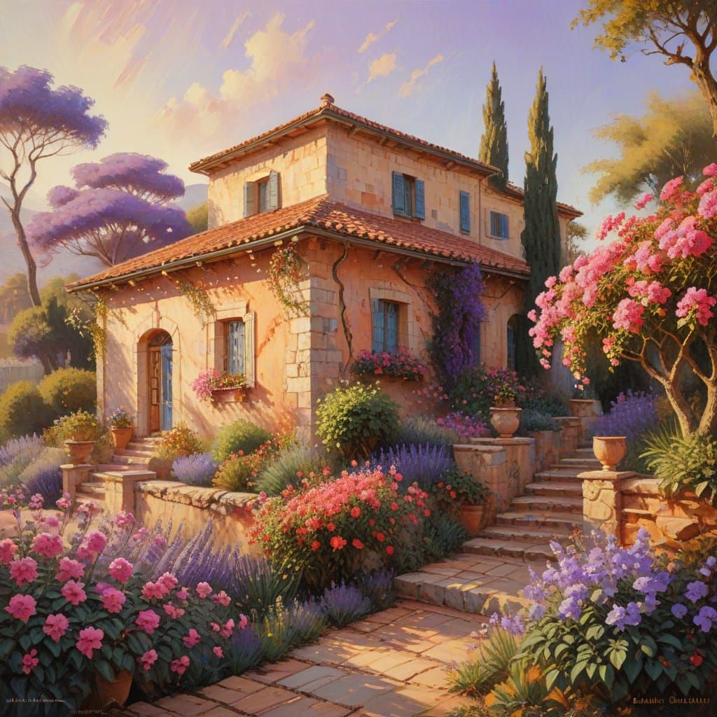 Mediterranean Villa in Impressionist Style