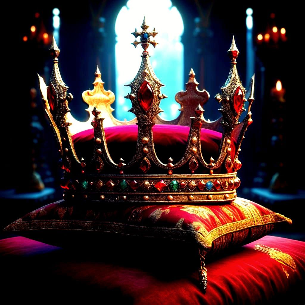 Epic Cinematic Jewel Encrusted Crown on Velvet Throne