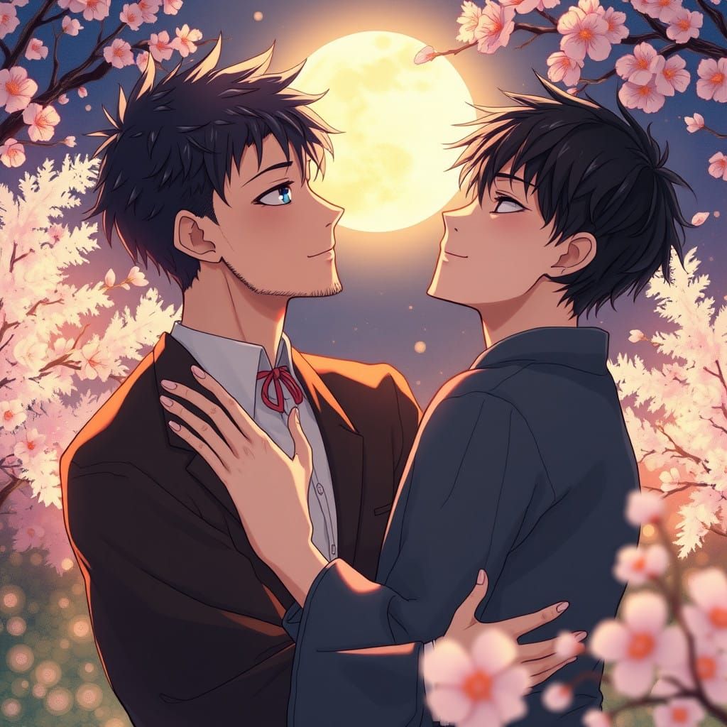 Intimate Moment Between Gojo and Geto in a Serene Moonlit Ga...