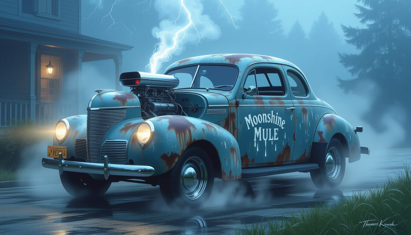 Rusty 1940 Willys Coupe with Lightning Decals