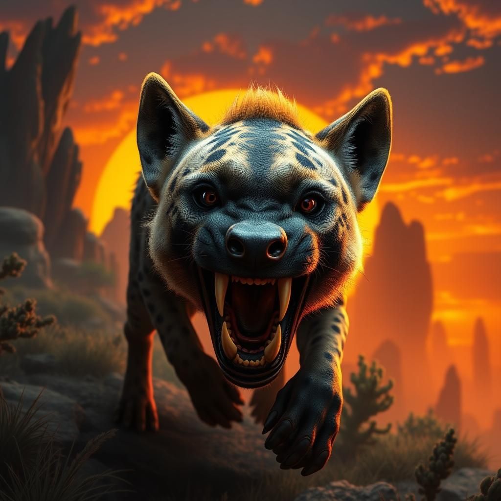 Ferocious Hyena in a Fantasy Landscape