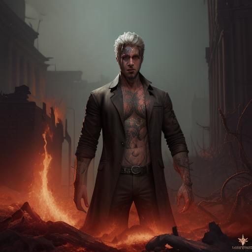 John Constantine's Fiery Back Tattoos: Detailed Matte Painti...