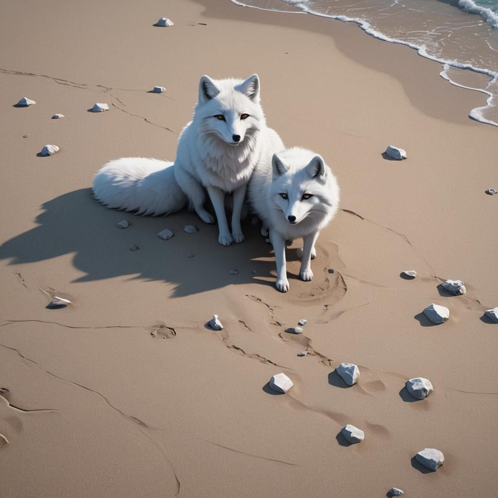 Arctic Fox on a Beach in 3D Anime Style