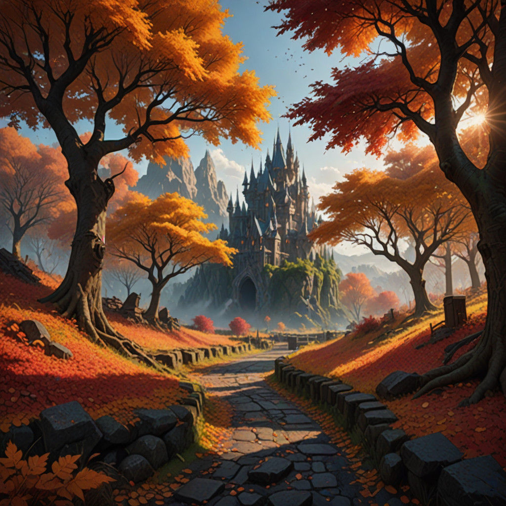 Autumnal Landscape with Vibrant Trees under Soft Morning Lig...