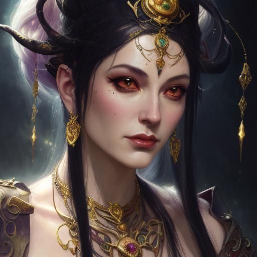 Succubus Demon Girl in Dark Nature, Fantasy Art