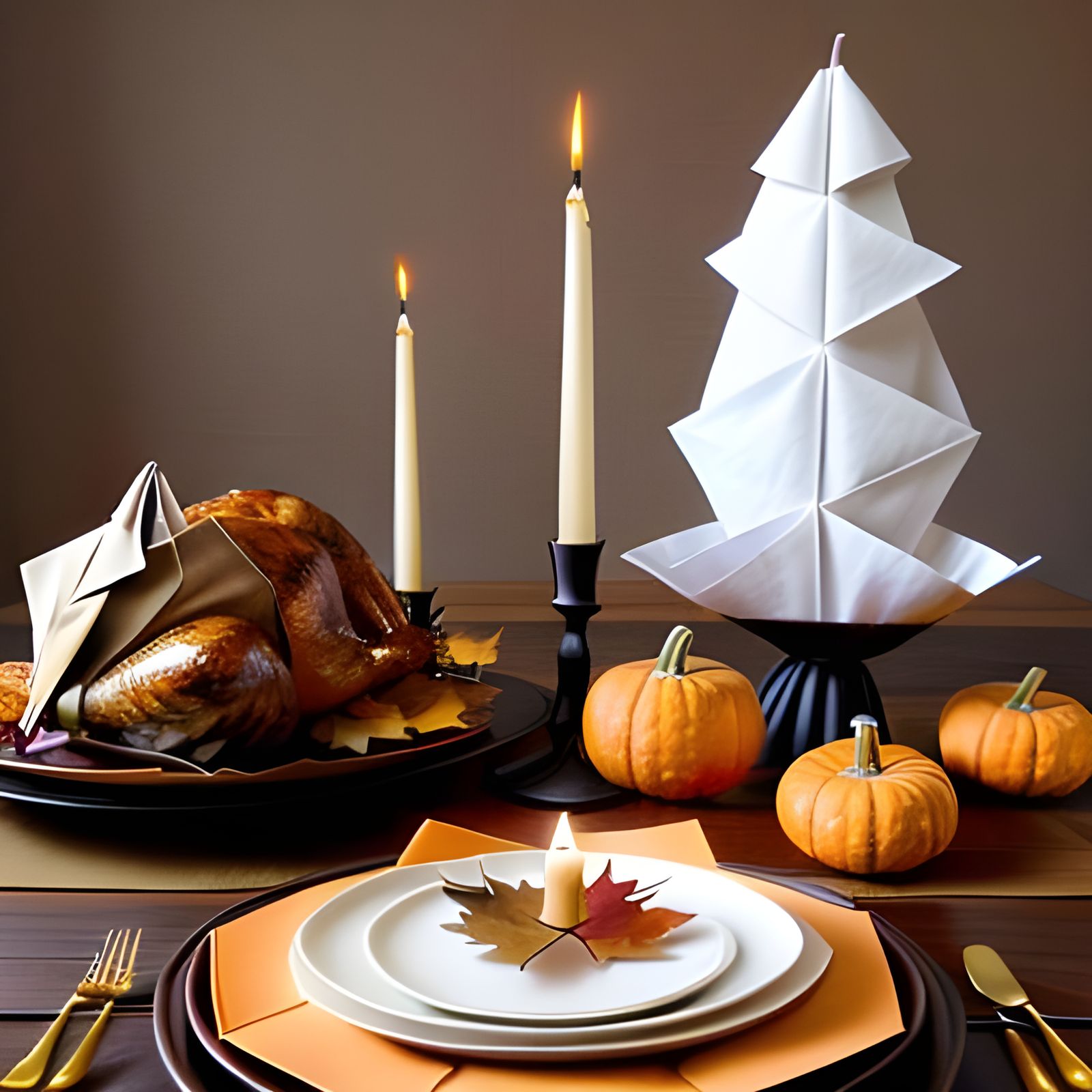 Origami Thanksgiving Tablescape with Paper Turkey