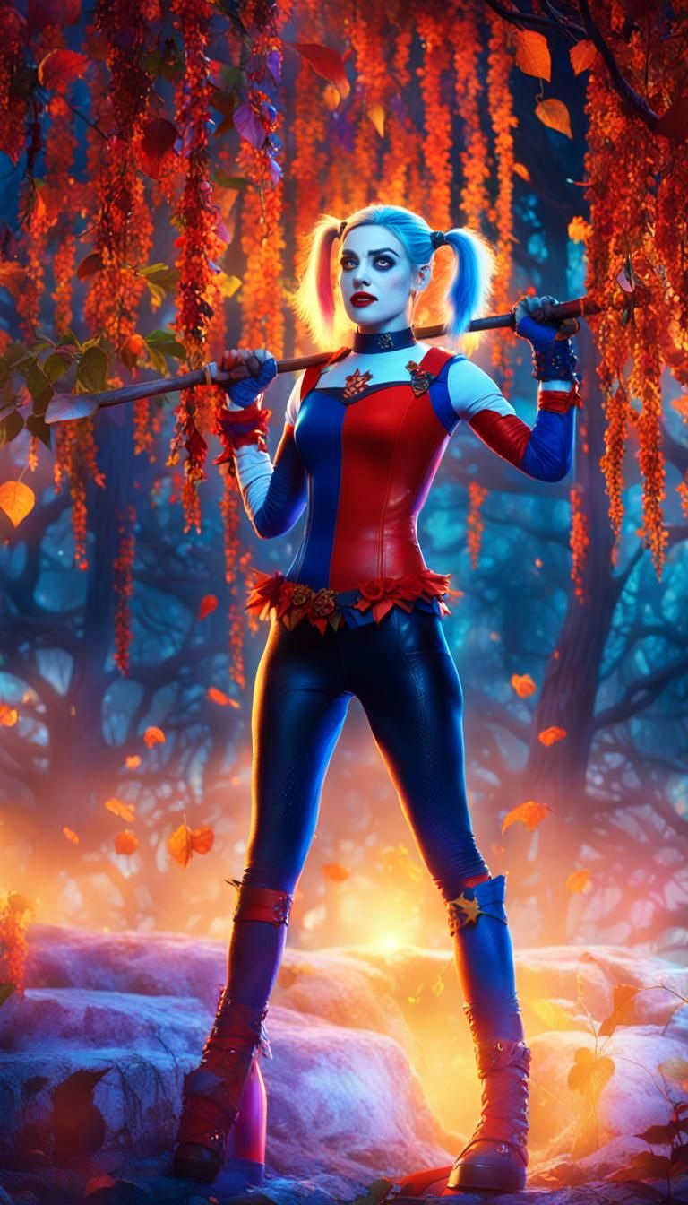Harley Quinn in Mystical Forest: Comic Book Art