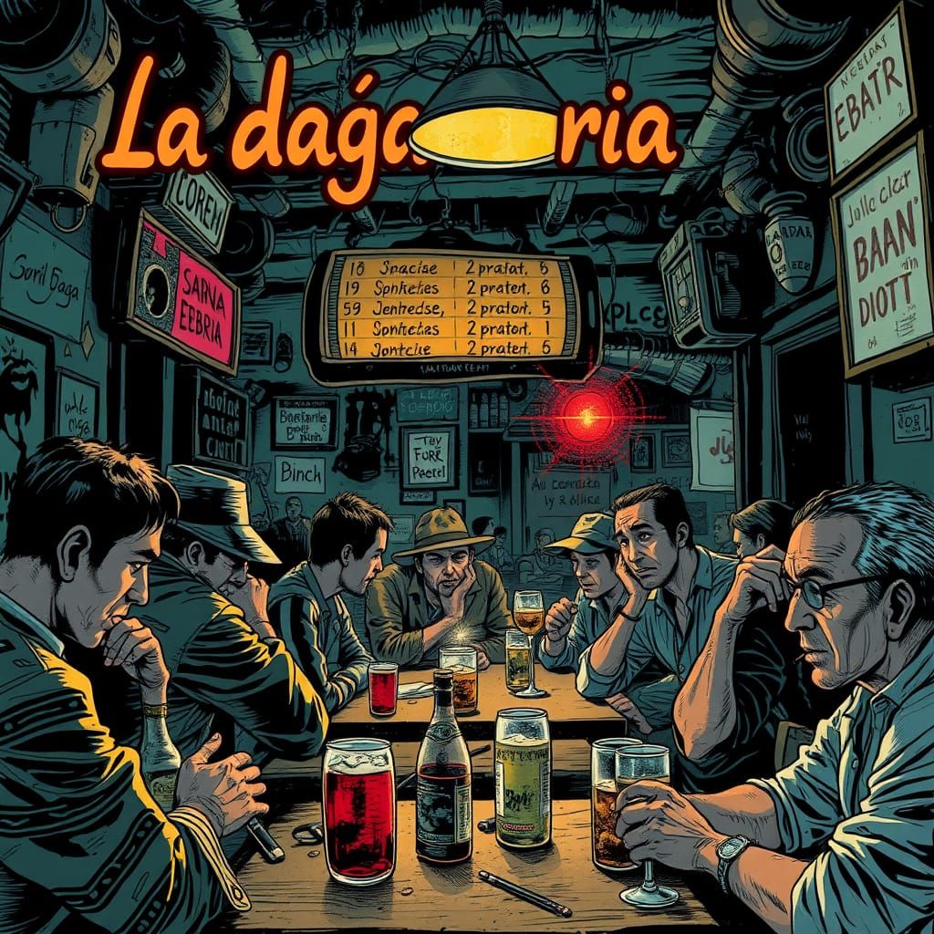 Gritty Manga Tavern Scene with Shady Characters