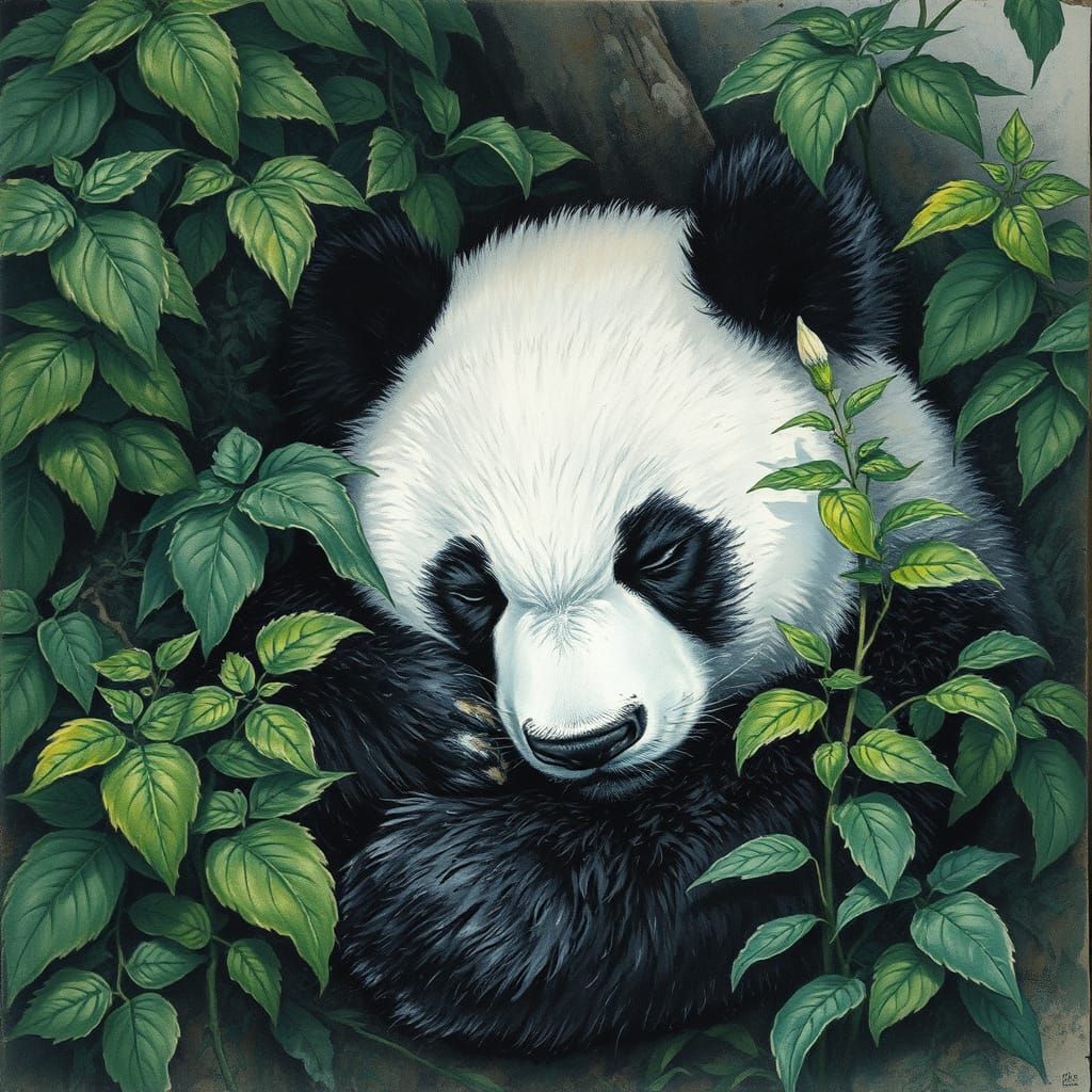 Sleeping Panda in a Vibrant Impressionist Landscape
