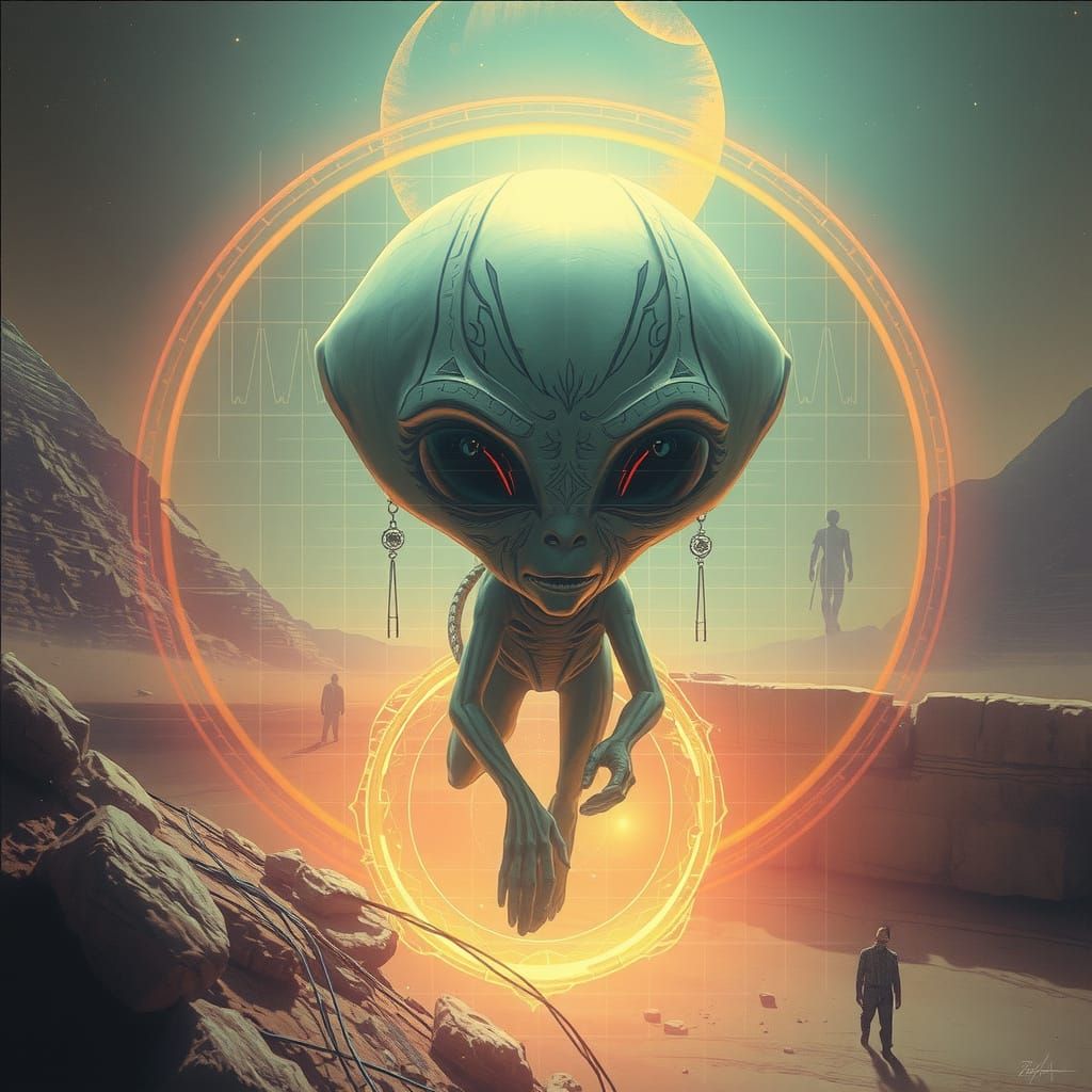 Egyptian Astral Being in Vibrant Holographic Realms