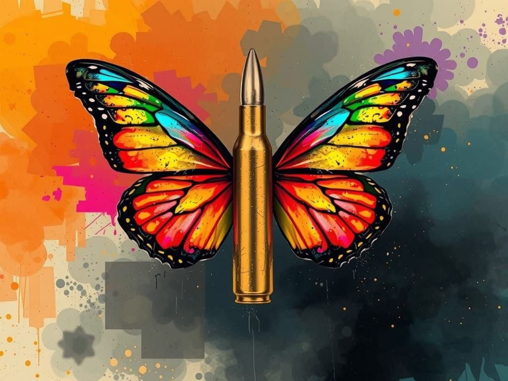 Vibrant Butterfly Winged Bullet in Smoky Splatter Paint