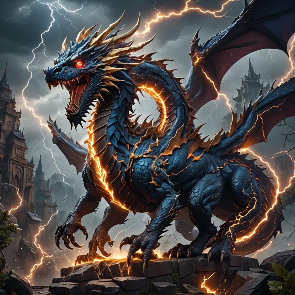 Detailed Lightning Dragon Fantasy Concept Art