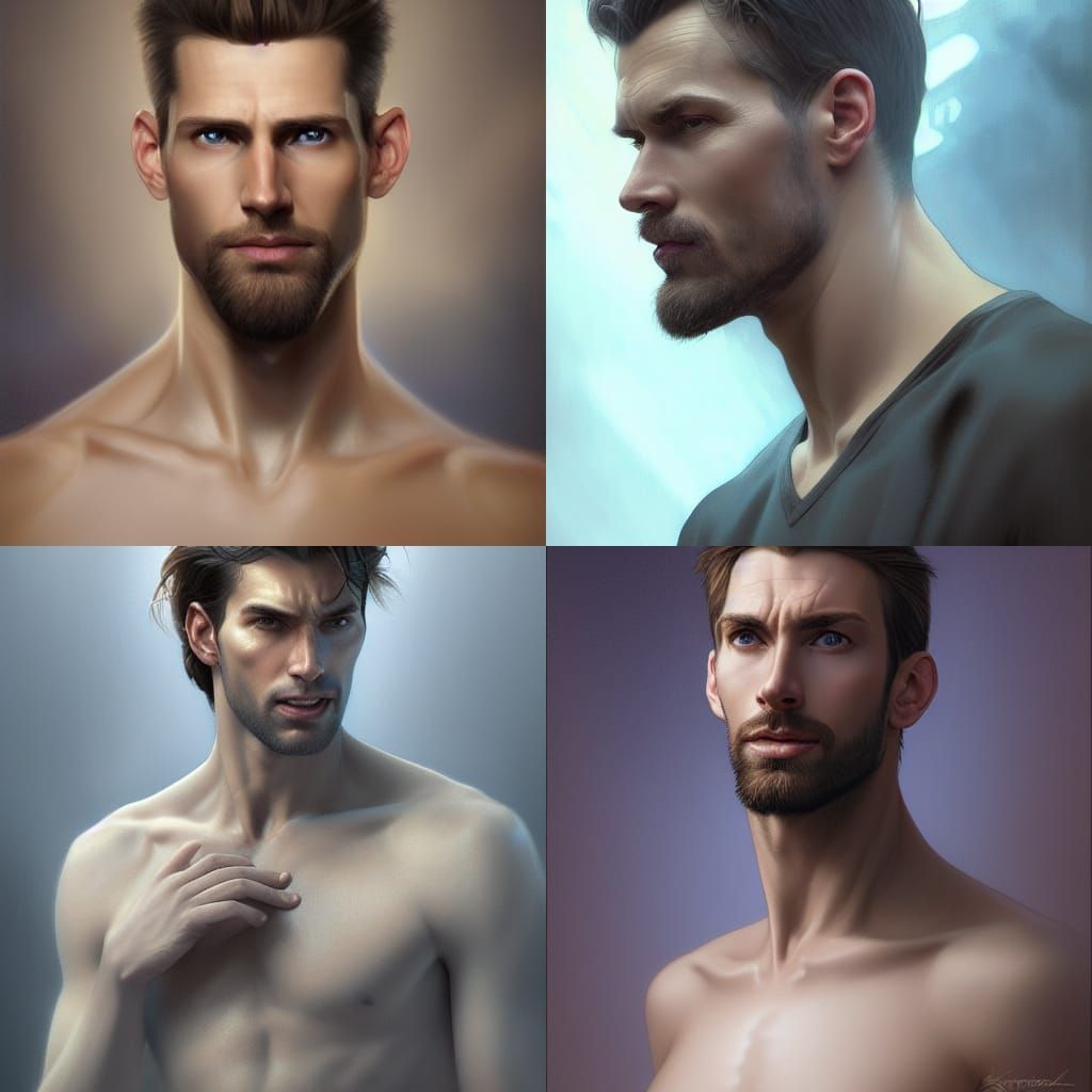 Hyperrealistic Portrait of a Handsome Blue-Eyed Man