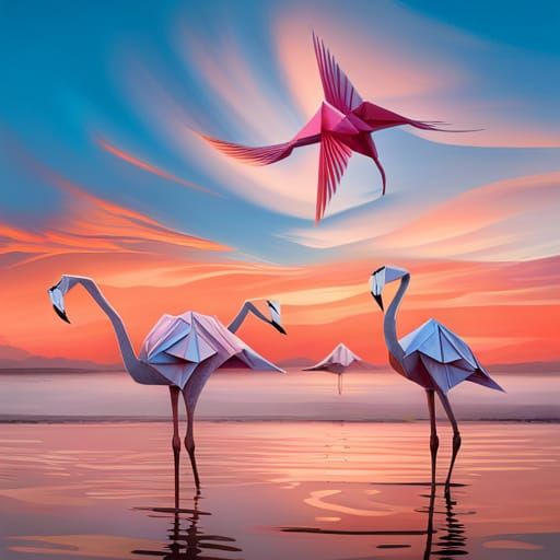 Delicate Origami Flamingos