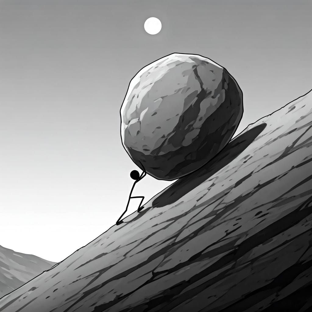 A Stick Figure's Endless Struggle in Grim Black and White