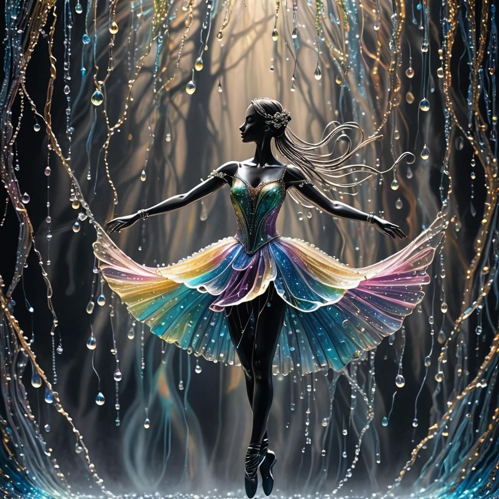 Iridescent Ballerina Made of Water Droplets