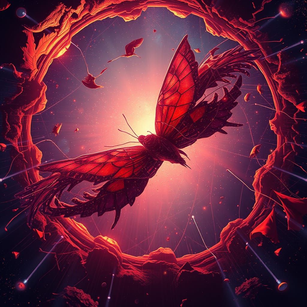 Cosmic Mahogany Whirlwinds in Vibrant, Glitchy Hues