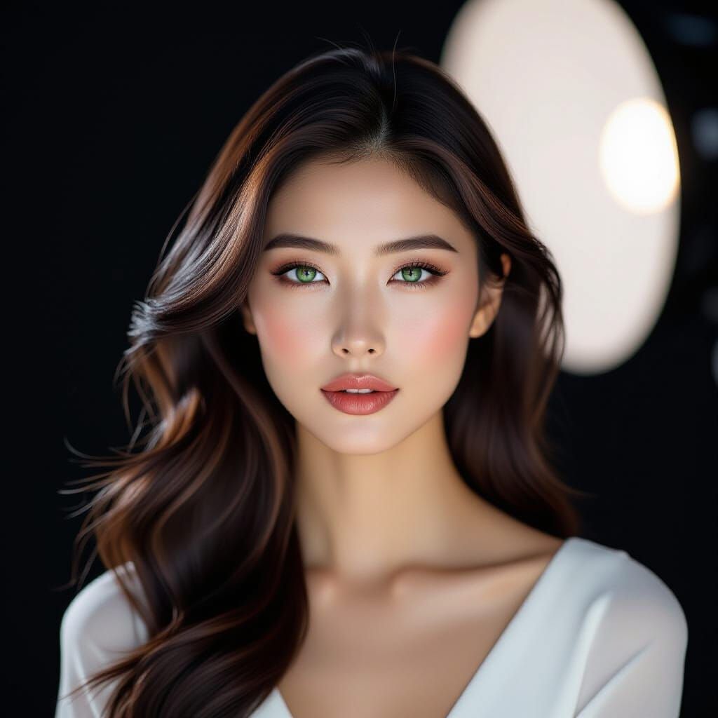 Portrait of Chinese Model with Emerald Eyes