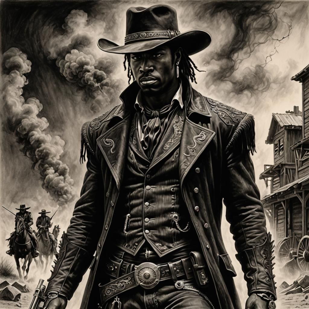 Hyperdetailed Black Gunslinger in Wild West Style