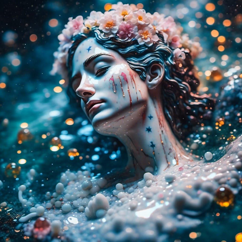 Milky White Marble Woman Bathing in Fauvist Oil Painting