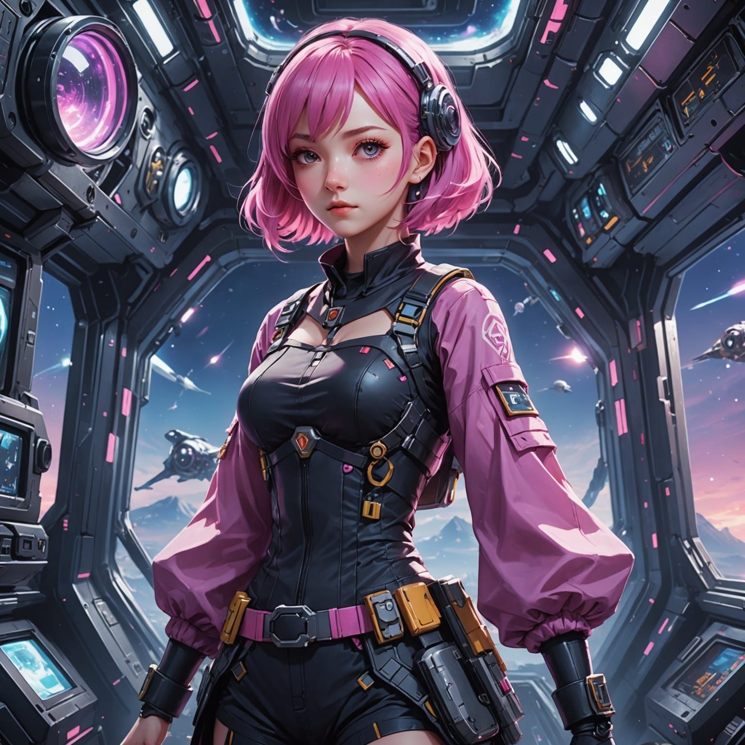 Mysterious Space Explorer in Cyberpunk Anime Style